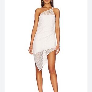 Amanda Uprichard Silva Dress White Ruched
Netted Overlay One Shoulder